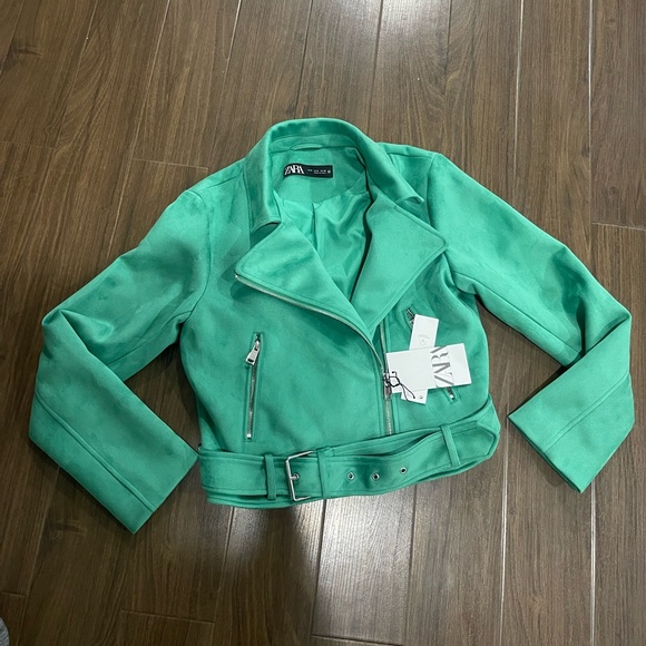 Zara Jackets & Coats Zara Green Suede Biker Jacket Poshmark